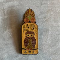 【11.2cm×4.2cm】ギリシャ 梟 フクロウ ペーパークリップ 七宝焼き■ビンテージ アンティーク インテリア 真鍮 ヨーロッパ雑貨