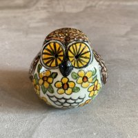 【6.2cm】ヨーロッパ雑貨 梟 フクロウ ハンドペイント オブジェ 陶器■ビンテージ アンティーク インテリア アート 飾り 花柄