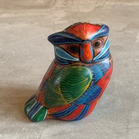 【12.0cm】メキシコ雑貨 トナラ焼 梟 フクロウ ハンドペイント オブジェ 陶器■ビンテージ アンティーク インテリア アート メキシカン