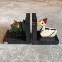 【12.0cm】昭和レトロ TAMAYA 木製 本立て ブックエンド セット■ビンテージ アンティーク インテリア 雑貨 アホル