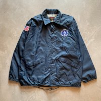 【XL/XXL】80s USA製 Dunbrooke ワッペン ナイロン コーチジャケット ネイビー 紺無地■ビンテージ オールド アメリカ古着 ガソスタ 企業
