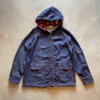 【Ladies or S】70s-80s バットダイデニムジャケット パーカー■ビンテージ オールド レトロ アメリカ古着 レディース フーディ