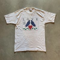 【L/XL】80s USA製 USPS 切手 プリントTシャツ 白■ビンテージ オールド アメリカ古着 郵便局 ハート×鳩 シングルステッチ
