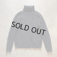 【M/L】2000s GAP タートルネック ケーブル編み コットンニット セーター ブラック 黒無地■オールドギャップ アメリカ古着 ウール混