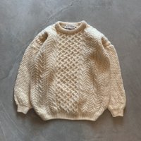 【M/L Ladies】スコットランド製 ケーブル編み ウールセーター 生成り色■ビンテージ オールド レトロ アメリカ古着 レディース ニット