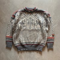 【L】ノルウェー製 DALE ウールニット ノルディックセーター グレー 総柄■ビンテージ オールド アメリカ古着 北欧