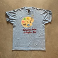 【L】90s USA製 Volunteers Paint リメイク アート プリントTシャツ 水色■ビンテージ オールド アメリカ古着 シングルステッチ