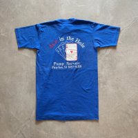 【XS/S or Ladies】80s USA製 Hanes トランプ柄 バックプリントTシャツ 青■ビンテージ アメリカ古着 ヘインズ レディース ポーカー