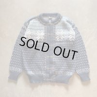 【M/L】ノルウェー製 DALE ウールニット ノルディックセーター 青 総柄■ビンテージ オールド アメリカ古着 北欧 チロリアン カーディガン