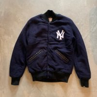 【S or Ladies】90s USA製 Delong ニューヨークヤンキース ウールスタジャン ネイビー 紺■ビンテージ アメリカ古着 MLB メジャーリーグ