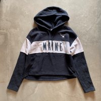 【XL】Champion リバースウィーブ ショート丈 スウェットパーカー ネイビー×グレー■アメリカ古着 チャンピオン トレーナー カレッジ