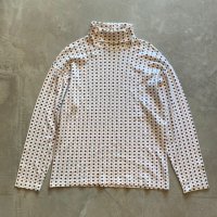 【Ladies or S】90s Woolrich タートルネック 長袖Tシャツ 白 総柄■ビンテージ アメリカ古着 レディース ロンT コットン ウールリッチ