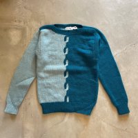 【Ladies】GRAND TIER ウールセーター 青系 切替 ツートーン■ビンテージ オールド レトロ アメリカ古着 レディース ニット 70s-80s