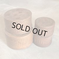 【20.0cm】ラタン ラウンド 蓋付きバスケット 4個セット■ビンテージ アンティーク アジアン雑貨 籐編み 収納ボックス