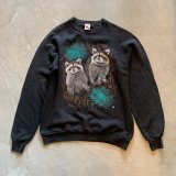 【L】80s USA製 JERZEES アライグマ プリントスウェット ブラック 黒■ビンテージ オールド アメリカ古着 トレーナー 動物 アニマル