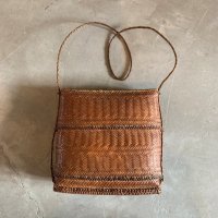 【25cm×26cm×8.0cm】ラタン スタッキング カゴバッグ■ビンテージ アンティーク アジアン雑貨 籐編み バスケット トート