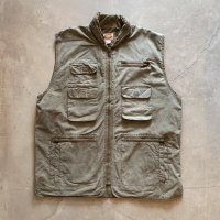 【XL】80s-90s バナナリパブリック ジップアップ サファリベスト グレー■ビンテージ オールド レトロ アメリカ古着 ビッグサイズ