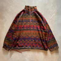 【XL】FIELD MASTER(SEARS) プルオーバーフリース 総柄■ビンテージ オールド アメリカ古着 90s シアーズ アウトドア ポケット付き
