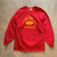 【XL】90s USA製 Lee フラタニティ プリントスウェット 赤■ビンテージ オールド アメリカ古着 リー トレーナー リバースウィーブタイプ