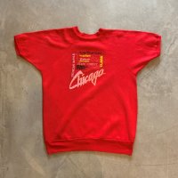 【L/XL】80s USA製 Pannill シカゴプリント 半袖スウェット レッド 赤■ビンテージ オールド アメリカ古着 半スウェ トレーナー