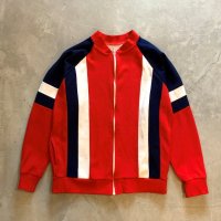 【L】80s UNKNOWN アクリル フルジップ ジャージトップス 赤白紺■ビンテージ オールド ユーロ古着 トラックジャケット トリコロール