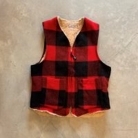 【S/M】USA製 BEMIDJI 裏ボア ウールベスト バッファローチェック 赤黒■ビンテージ オールド レトロ アメリカ古着 ジップアップ ベミジ