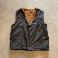 【M/L】ユーロ 裏ボア ワークベスト グレー系■ビンテージ オールド レトロ ヨーロッパ古着 綿ポリ ボタン