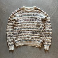 【S/M or Ladies】90s UNKNOWN コットンニット セーター 総柄■ビンテージ オールド レトロ アメリカ古着 レディース