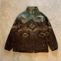 【S】Cabela's フルジップ フリースジャケット 総柄■ビンテージ オールド アメリカ古着 ネイティブ柄 カベラス