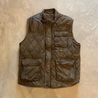 【L/XL】CREMIEUX ジップアップ キルティング レザーベスト ブラウン 茶色■アメリカ古着 ハイネック ハンティング シューティング