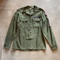 【M/L】70s 米軍 ワッペン付き コットンサテン ユーティリティシャツジャケット■ビンテージ アメリカ古着 OG-107 ミリタリー No.9