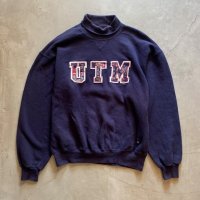 【L/XL】90s USA製 RUSSELL ハイコットン タートルネック スウェット ネイビー 紺■ビンテージ オールド アメリカ古着 トレーナー ラッセル