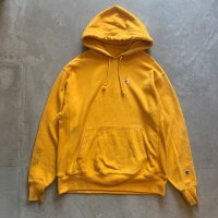 【L/XL】汚れ有り Champion リバースウィーブ スウェットパーカー イエロー 黄色 無地■アメリカ古着 チャンピオン トレーナー カレッジ