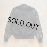 【L/XL】90s USA製 HOLLOWAY 袖革×ウールスタジャン ジャケット ブラック 黒無地■ビンテージ オールド レトロ アメリカ古着 ホロウェイ