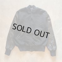 【L/XL】90s USA製 HOLLOWAY 袖革×ウールスタジャン ジャケット ブラック 黒無地■ビンテージ オールド レトロ アメリカ古着 ホロウェイ