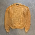 画像1: 【M/L】90s HUNTING HORN ラミー×コットンニット セーター 黄色■ビンテージ オールド レトロ アメリカ古着 ケーブル編み (1)
