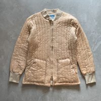 【S】60s duofold キルティングジャケット ベージュ 無地■ビンテージ アメリカ古着 MA-1タイプ ジップアップ ライナー デュオフォールド