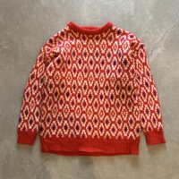 【S/M】MARSH LANDING ウールセーター 赤白 総柄■ビンテージ オールド レトロ アメリカ古着 80s-90s ニット ジオメトリック 幾何学模様