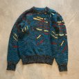 画像1: 【L/XL】80s USA製 XSTATX アクリルセーター 緑 総柄■ビンテージ オールド レトロ アメリカ古着 ニット (1)