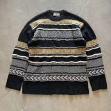【M】フランス製 INFLUENCE de LUXOR アクリルニット 立体セーター ボーダー■ビンテージ オールド ヨーロッパ古着 コットン 総柄