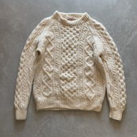 【S or Ladies】アイルランド製 ケーブル編み ハンドニット ウールセーター 生成り色■ビンテージ アメリカ古着 フィッシャーマン
