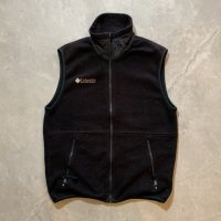 【S/M】USA製 Columbia フルジップ フリースベスト ブラック 黒■ビンテージ オールド レトロ アメリカ古着 90s コロンビア