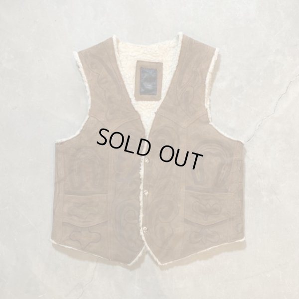 画像1: 【S/M】メキシコ製 馬×蹄鉄×サボテン 裏ボア スエードレザーベスト ブラウン 茶■ビンテージ アメリカ古着 ウエスタン ランチ 70s-80s