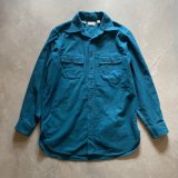 【L】USA製 LL Bean 長袖シャモアクロスシャツ 青緑 無地■ビンテージ オールド アメリカ古着 ネルシャツ エルエルビーン 80s