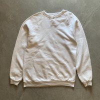 【L】80s UNKNOWN ヘンリーネック スウェット ホワイト 白無地■ビンテージ オールド アメリカ古着 トレーナー USA製 裏起毛