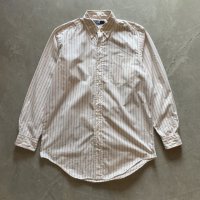 【M/L】Polo Ralph Lauren 長袖ボタンダウンシャツ 白ストライプ■古着 ポロ ラルフローレン オールコットン 90s