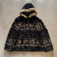 【M】Anthony Richards アクリルボア エスキモージャケット パーカー 黒 総柄■ビンテージ オールド レトロ アメリカ古着 リバーシブル