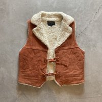 【S/M】80s 裏ボア スエードレザーベスト ブラウン 茶系■ビンテージ オールド レトロ アメリカ古着 レディース ウエスタン