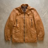 【M】70s-80s UNKNOWN ジップアップ レザージャケット ブラウン 茶系■ビンテージ オールド レトロ アメリカ古着 革ジャン ハーフ丈