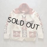 【S/M】60s-70s カナダ トーテムポール ショールカラー カウチンニット 茶系■ビンテージ アメリカ古着 ジップ ウールセーター ジャケット